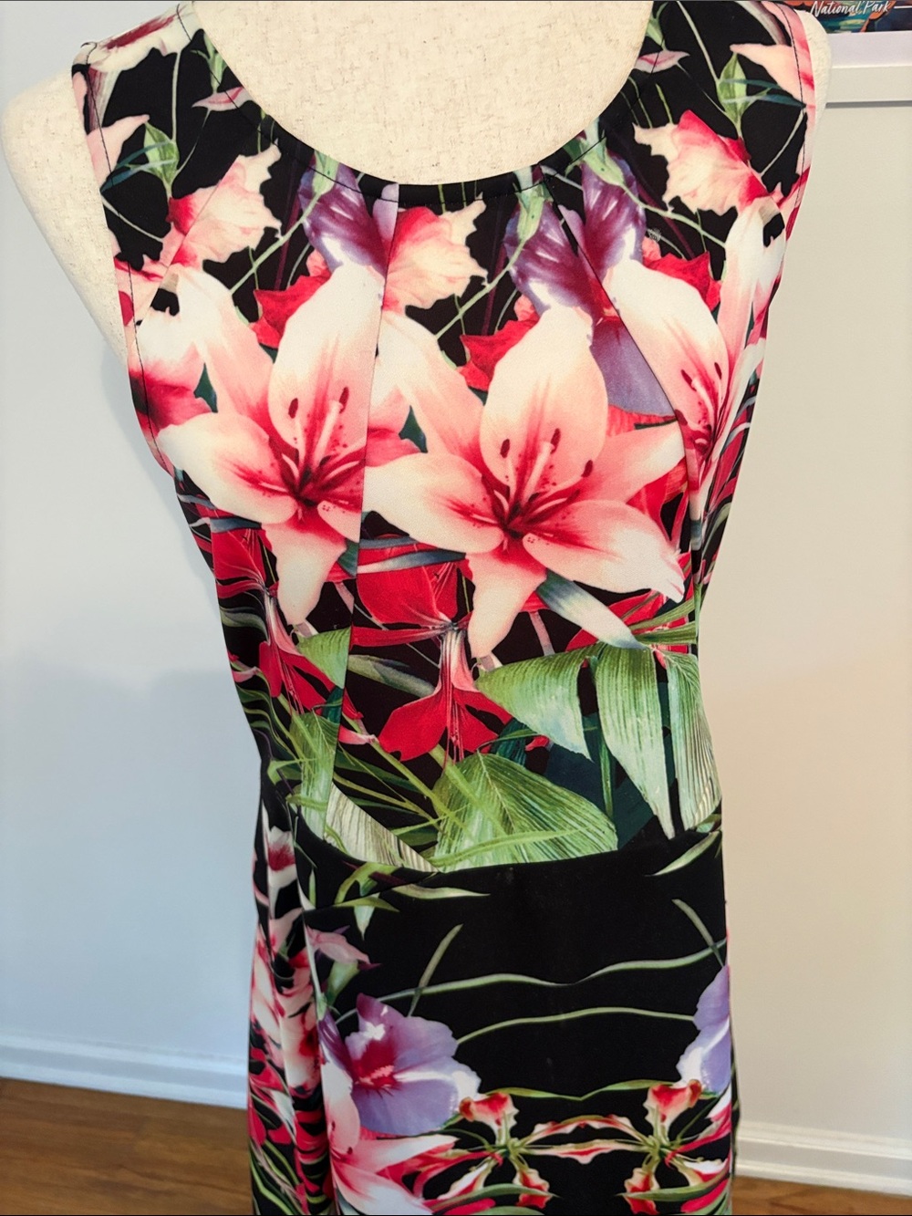 Philosophy Sleeveless Floral Fit & Flare Dress - Black with Pink Floral - Picture 3 of 3